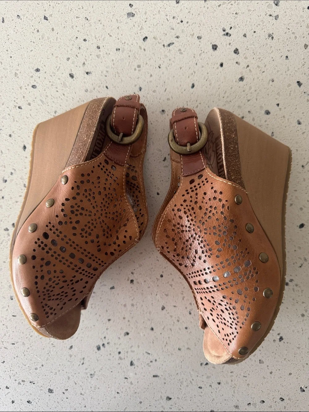 PIKOLINOS Brown Perforated Leather Wedge Sandals Boho Casual Comfortable Size 36